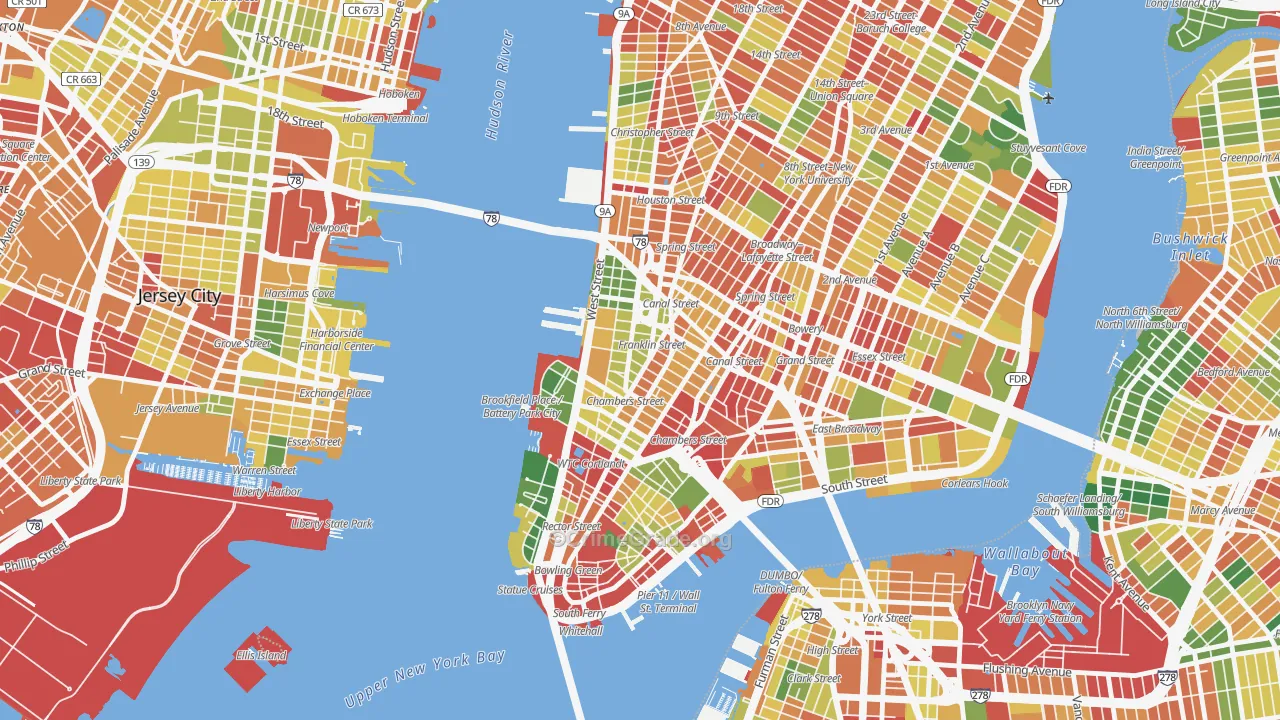 Tribeca, Manhattan, NY Map of Robbery Rates