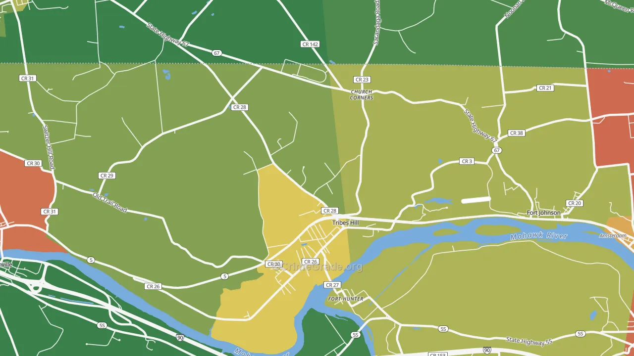 Tribes Hill, NY Map of Robbery Rates