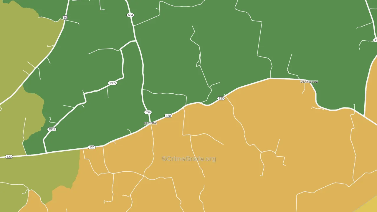 Tribune, KY Map of Robbery Rates