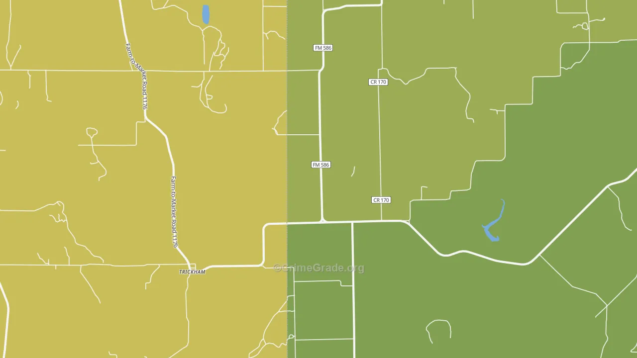 Trickham, TX Map of Robbery Rates