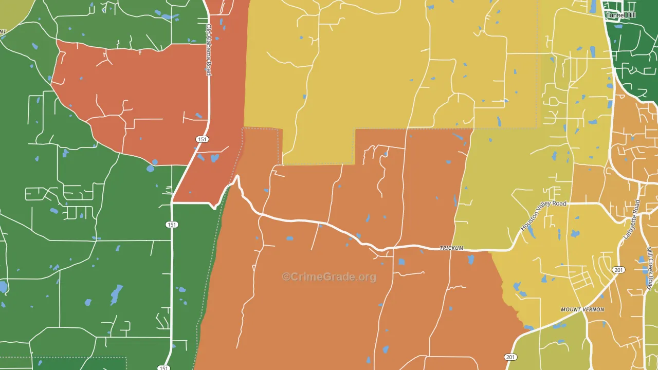 Trickum, GA Map of Robbery Rates