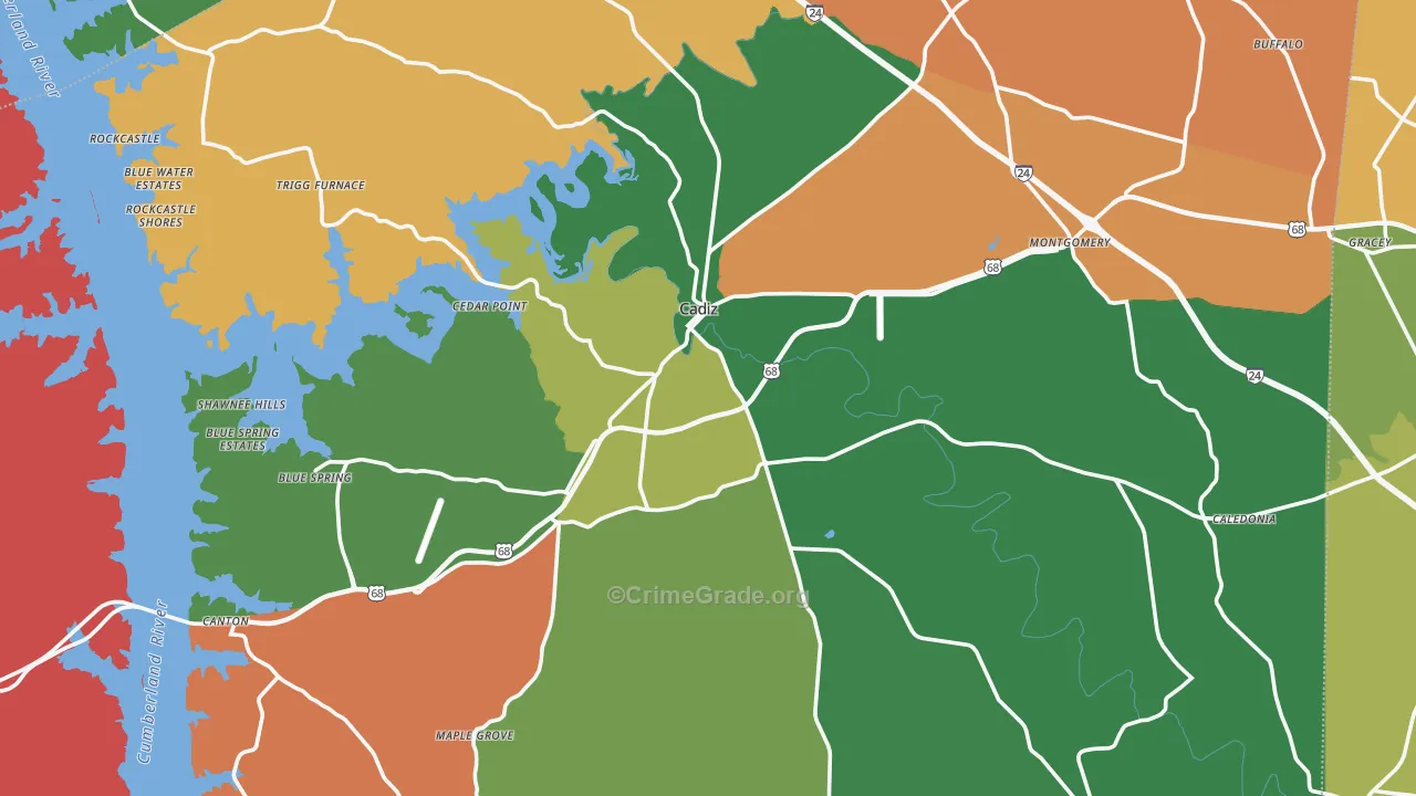 Trigg County, KY Map of Robbery Rates