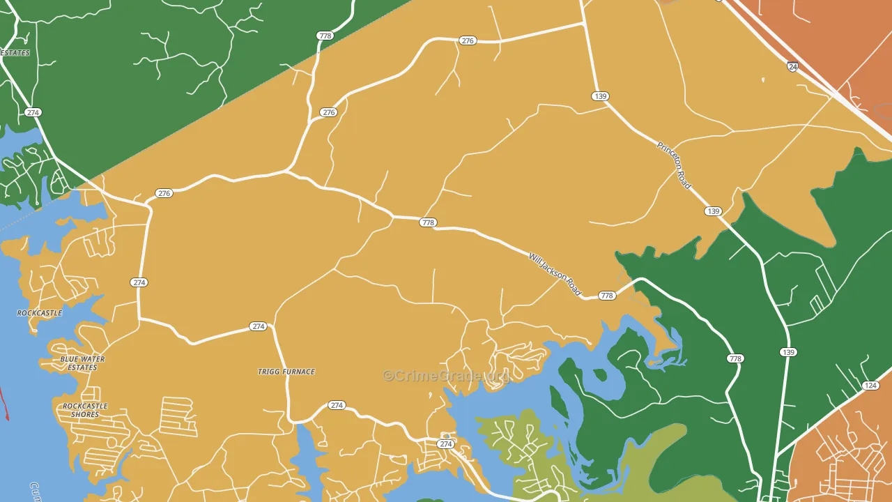 Trigg Furnace, KY Map of Robbery Rates