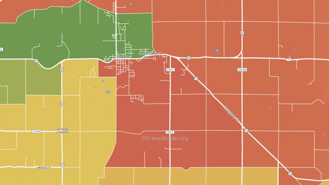 Trimbelle, WI Map of Robbery Rates
