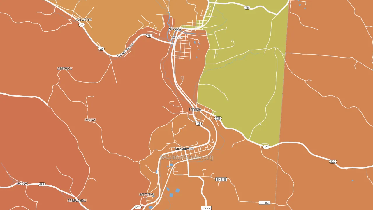 Trimble, OH Map of Robbery Rates