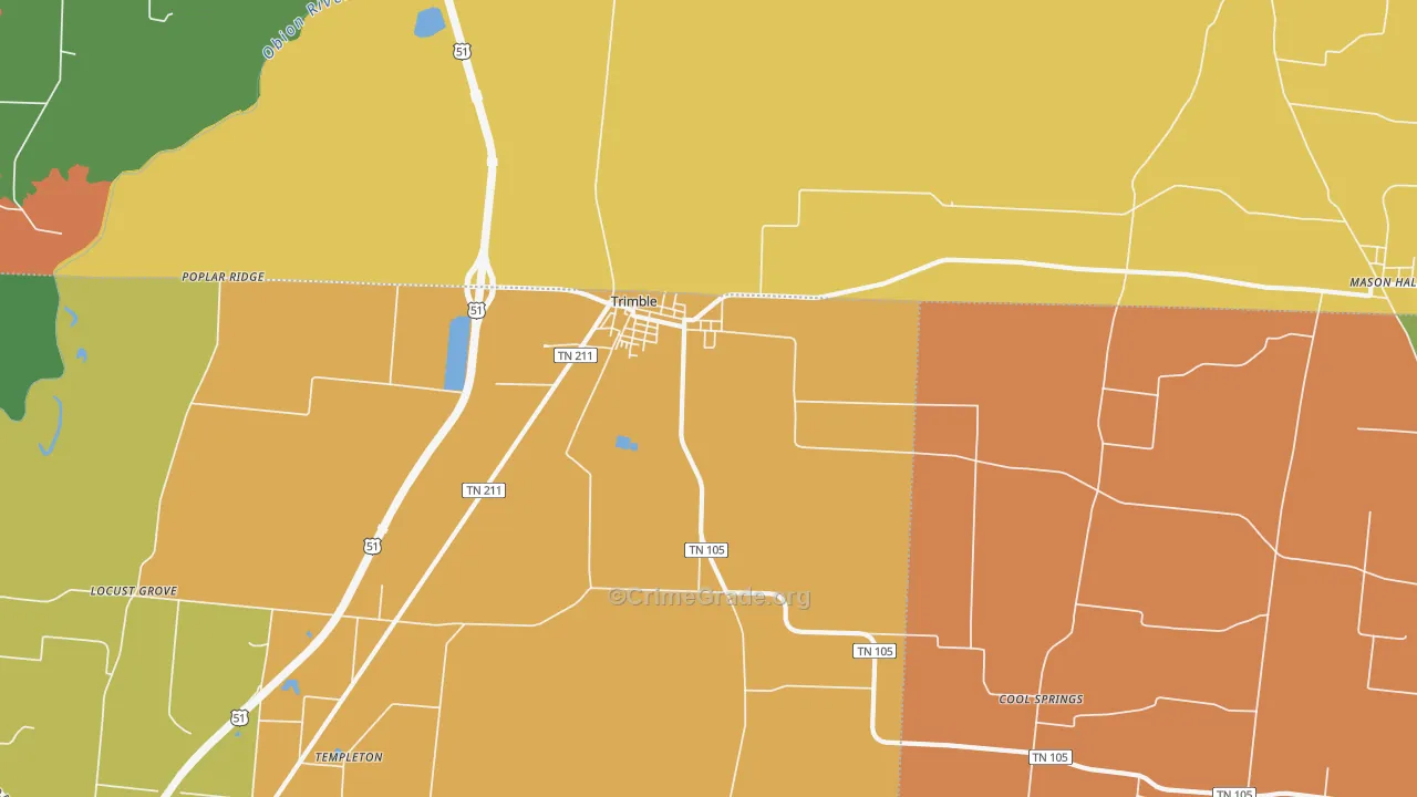 Trimble, TN Map of Robbery Rates