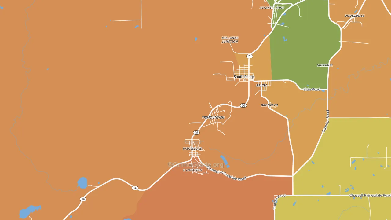 Trimountain, MI Map of Robbery Rates