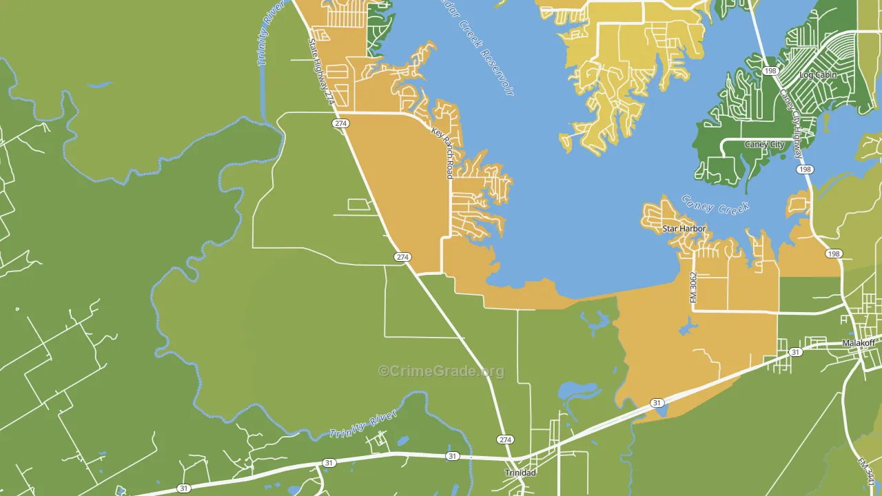 Trinidad, TX Map of Robbery Rates