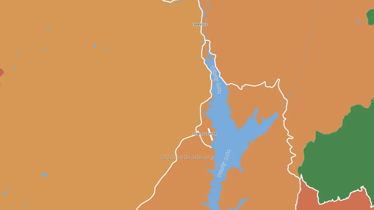Trinity Center, CA Map of Robbery Rates