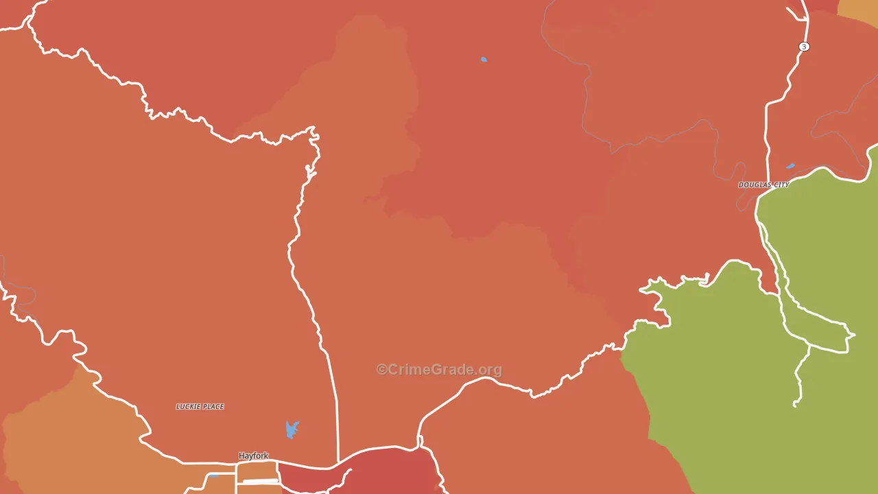 Trinity County, CA Map of Robbery Rates