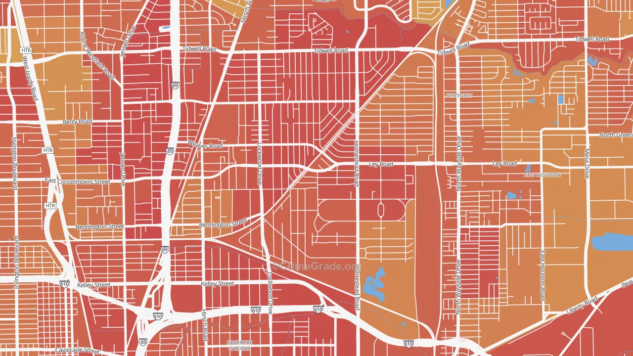 Trinity-Houston Gardens, Houston, TX Map of Robbery Rates