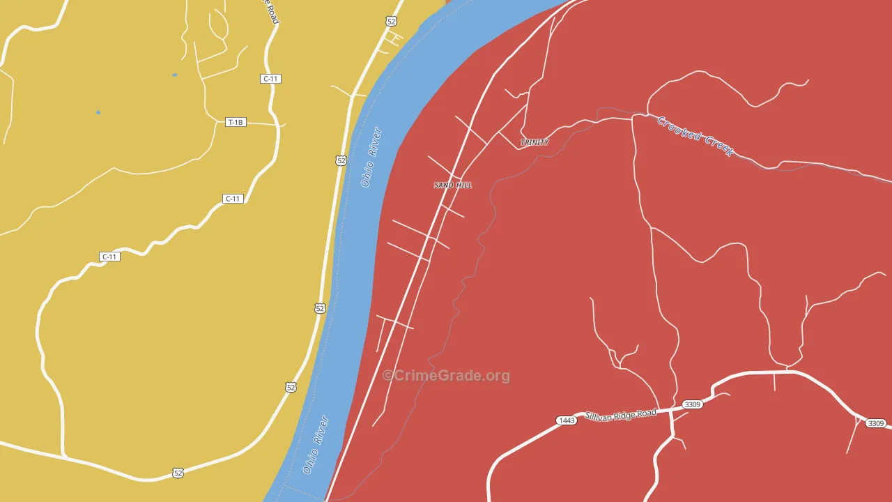 Trinity, KY Map of Robbery Rates
