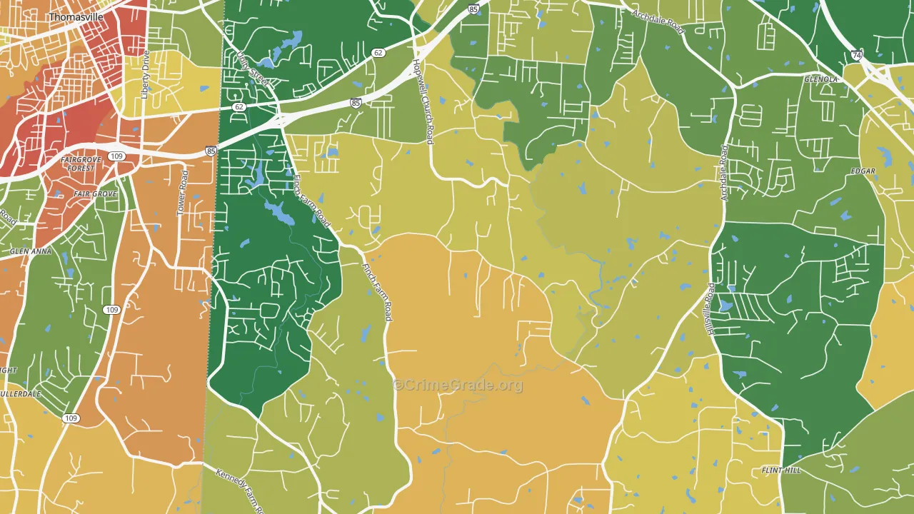 Trinity, NC Map of Robbery Rates