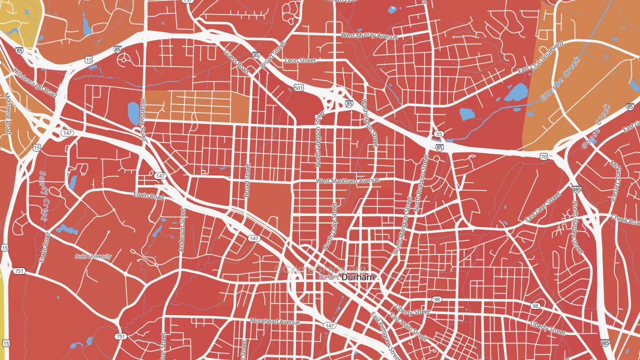 Trinity Park, Durham, NC Map of Robbery Rates