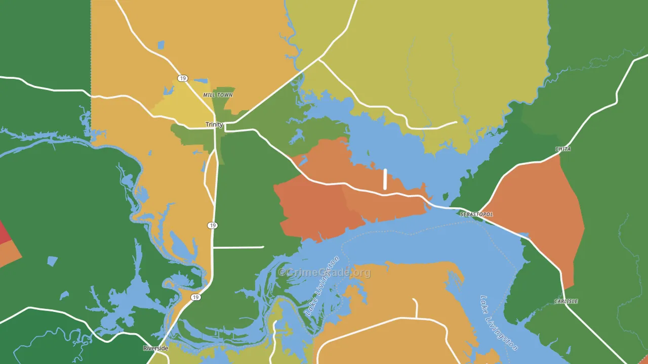 Trinity, TX Map of Robbery Rates
