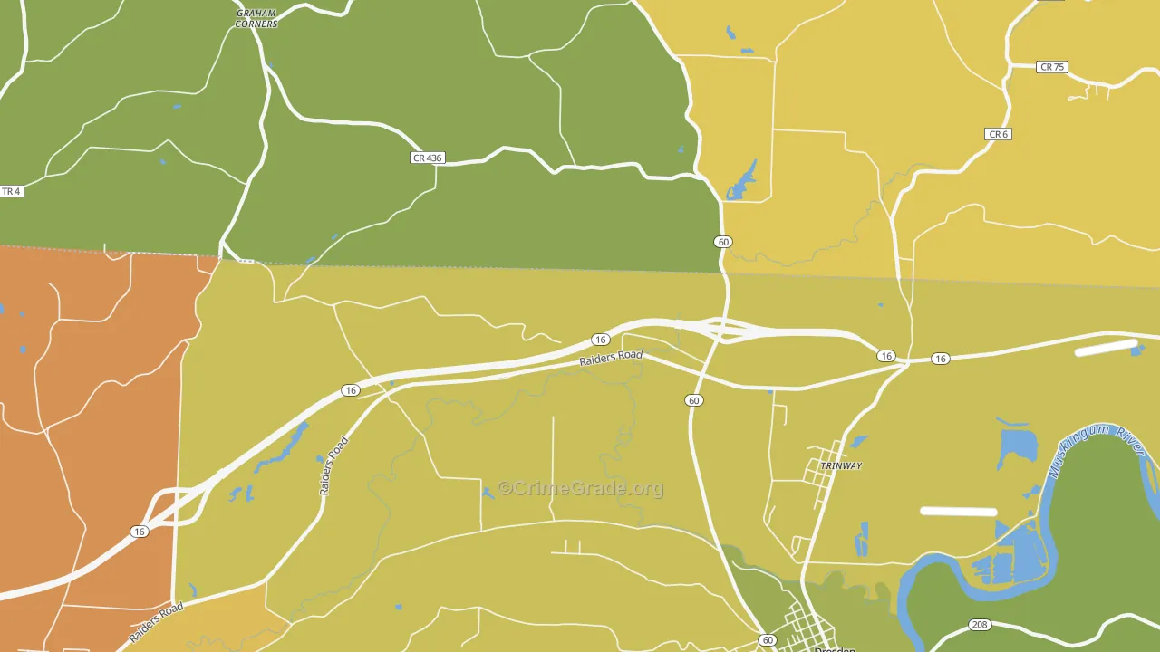Trinway, OH Map of Robbery Rates