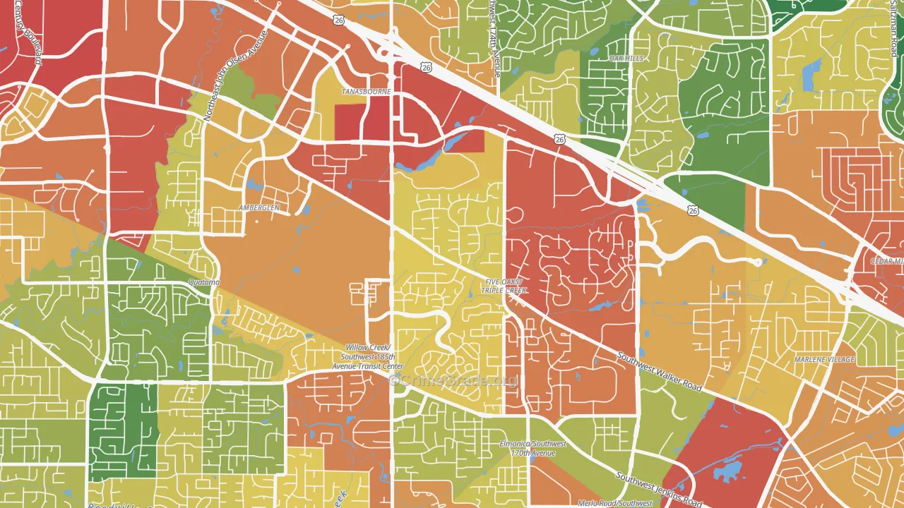 Triple Creek, Beaverton, OR Map of Robbery Rates