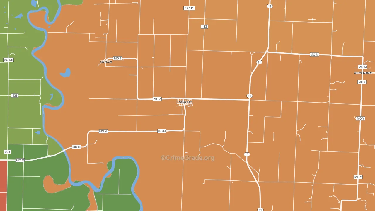 Triplett, MO Map of Robbery Rates