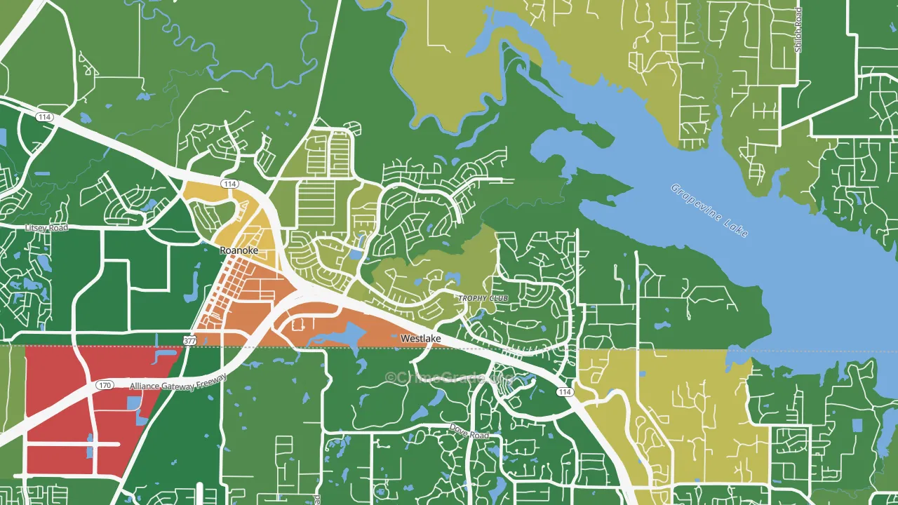 Trophy Club, TX Map of Robbery Rates