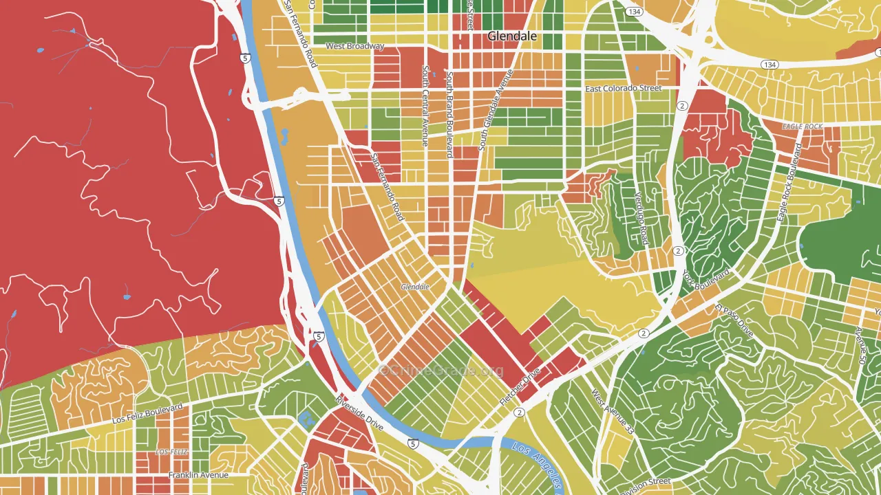 Tropico, Glendale, CA Map of Robbery Rates