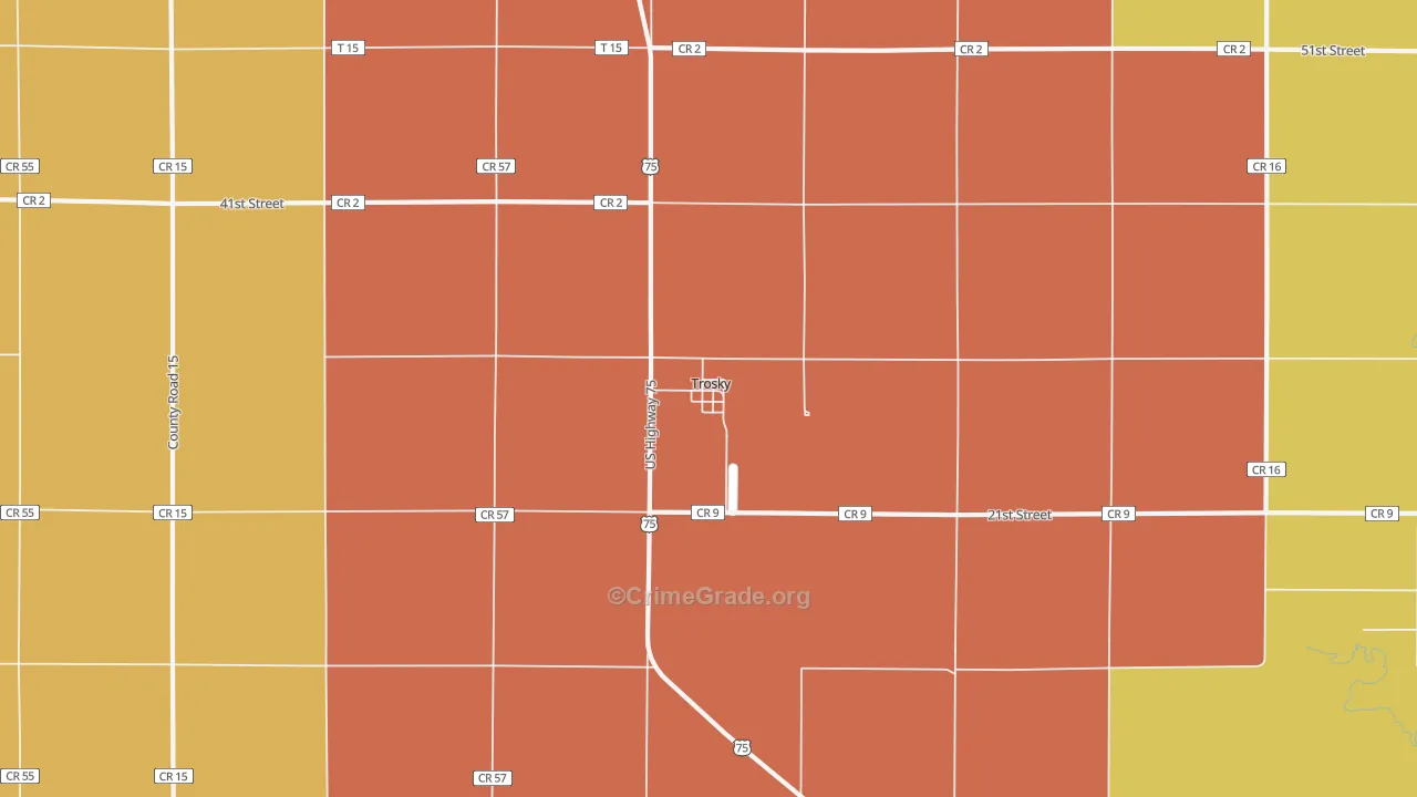 Trosky, MN Map of Robbery Rates