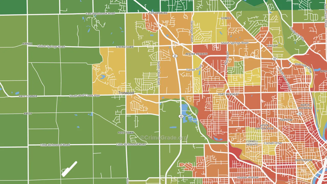 Trotwood, OH Map of Robbery Rates