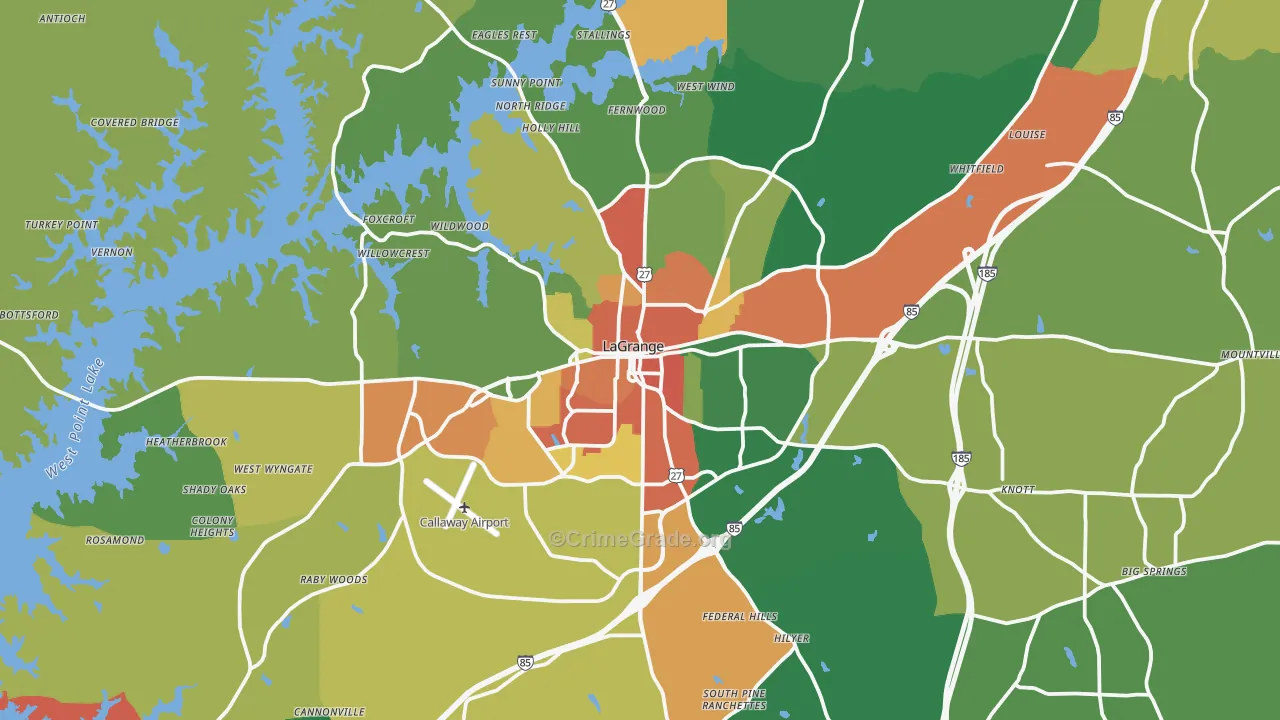 Troup County, GA Map of Robbery Rates