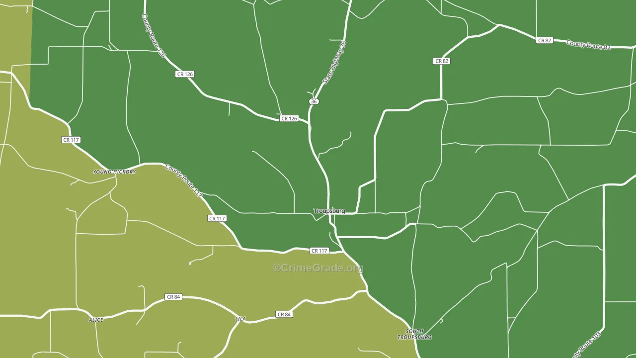 Troupsburg, NY Map of Robbery Rates