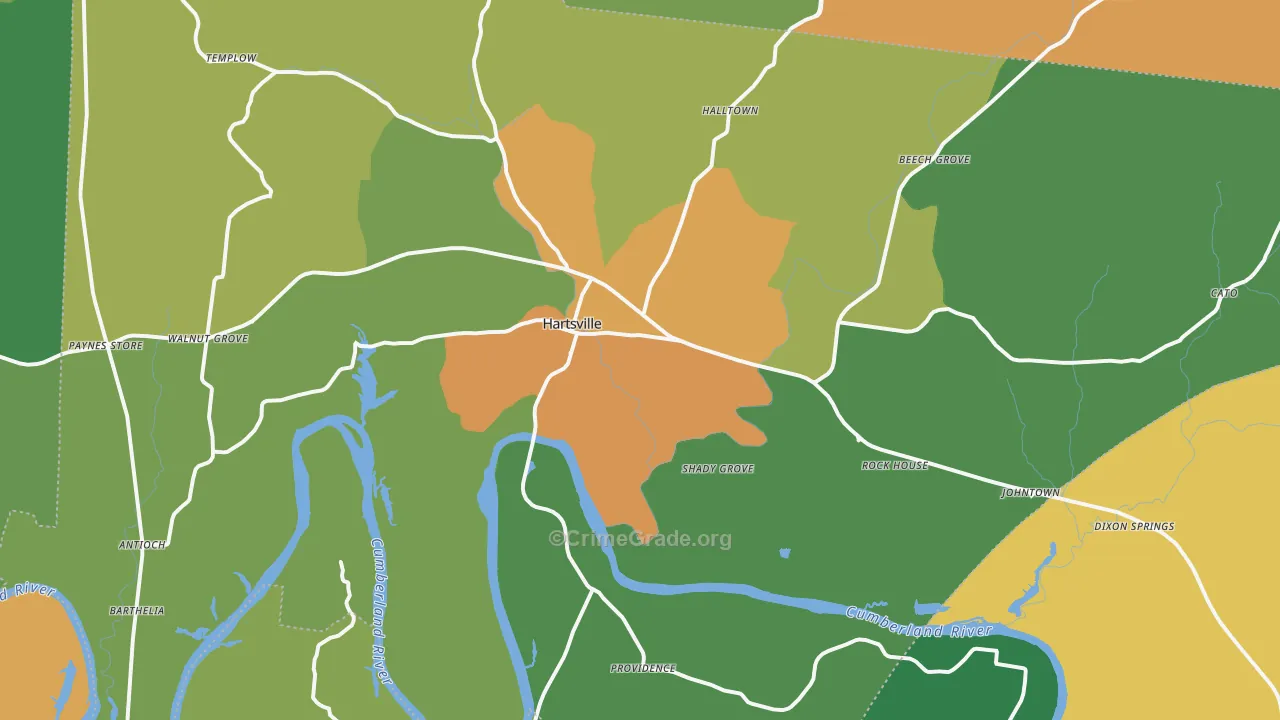 Trousdale County, TN Map of Robbery Rates