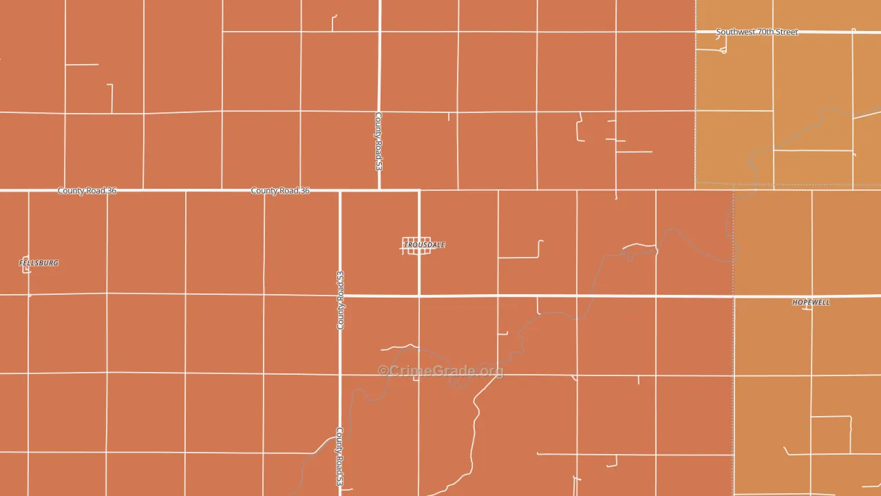 Trousdale, KS Map of Robbery Rates