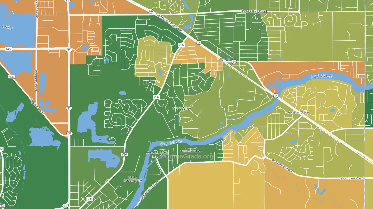 Trout Valley, IL Map of Robbery Rates