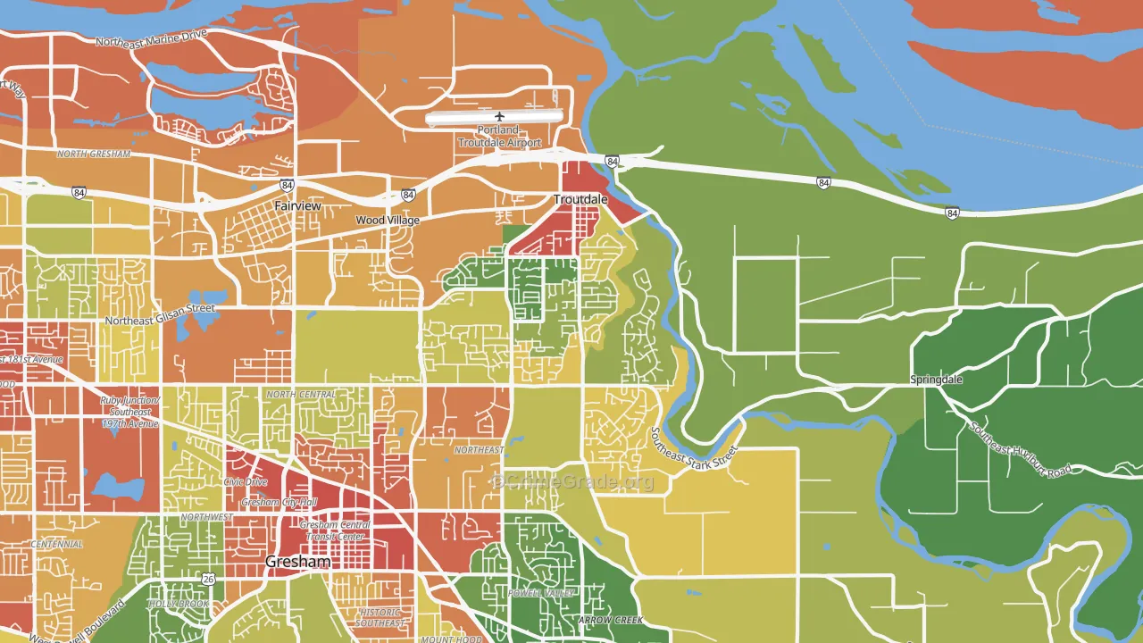 Troutdale, OR Map of Robbery Rates