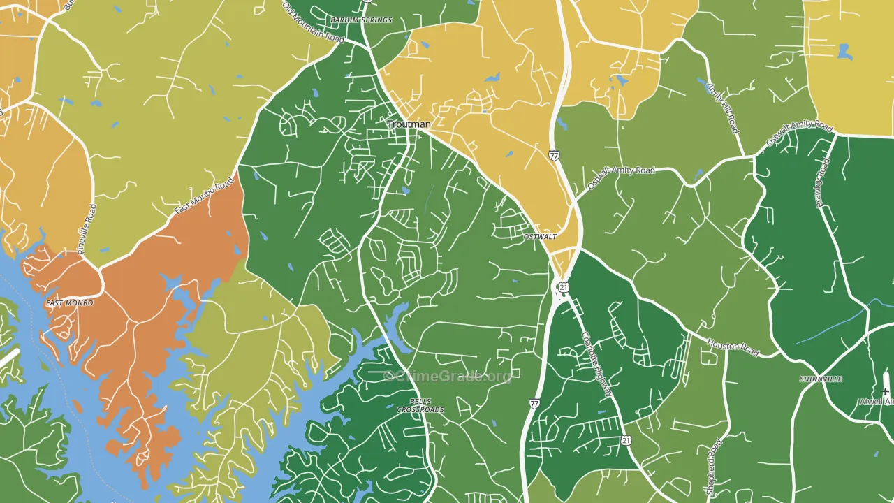 Troutman, NC Map of Robbery Rates