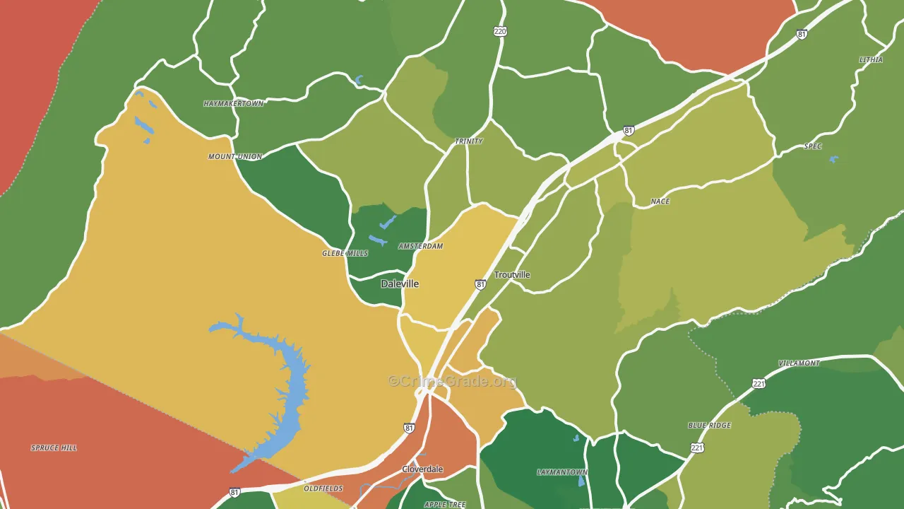 Troutville, VA Map of Robbery Rates