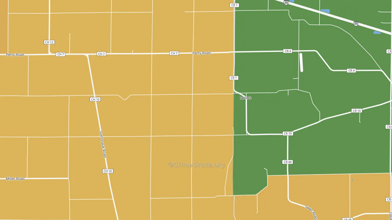 Troxel, IL Map of Robbery Rates