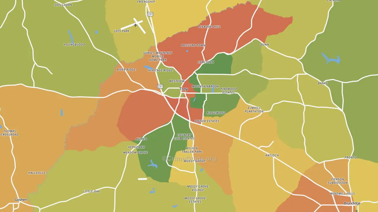 Troy, AL Map of Robbery Rates