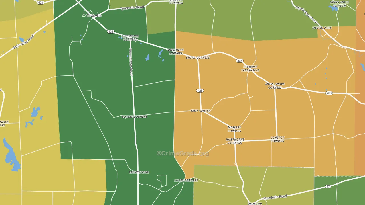 Troy Center, PA Map of Robbery Rates