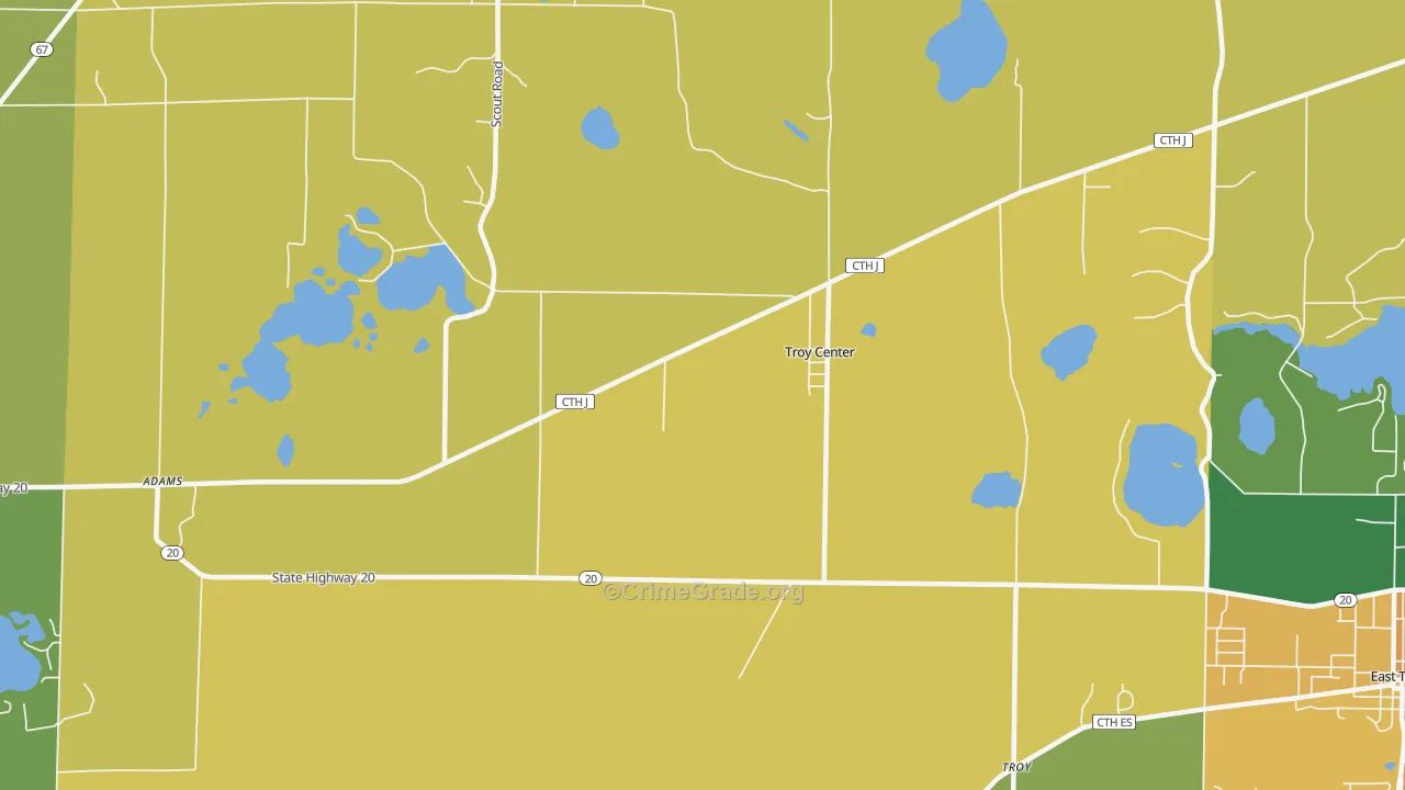 Troy Center, WI Map of Robbery Rates