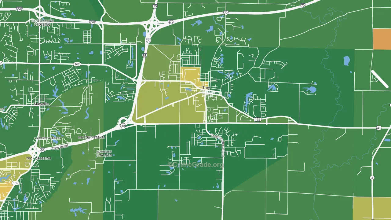 Troy, IL Map of Robbery Rates