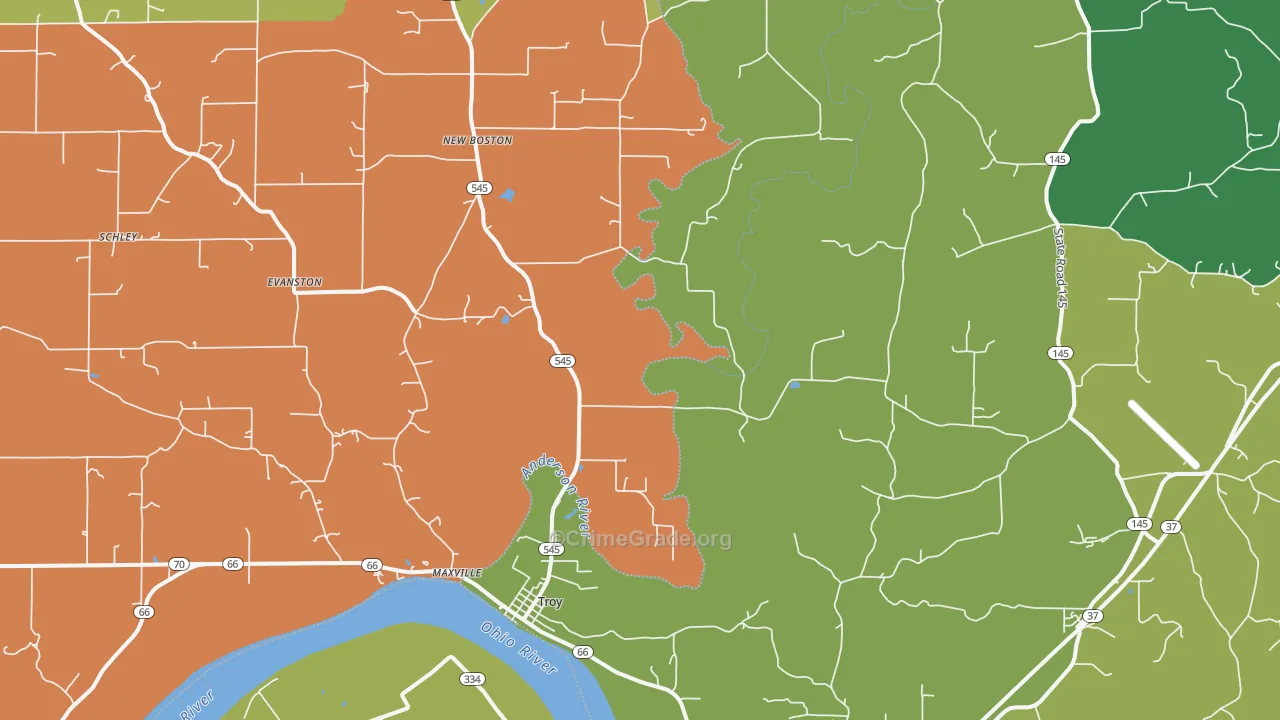 Troy, IN Map of Robbery Rates