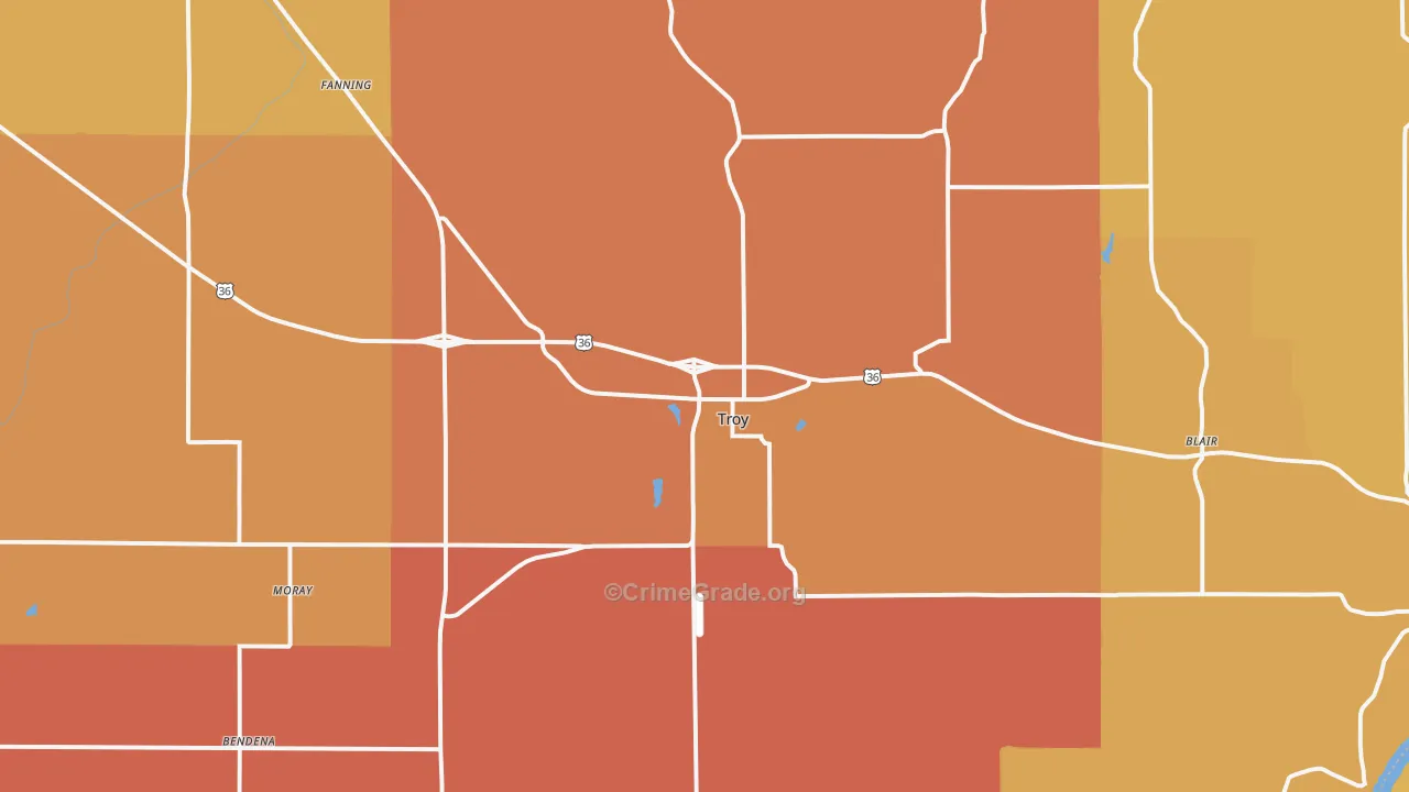 Troy, KS Map of Robbery Rates