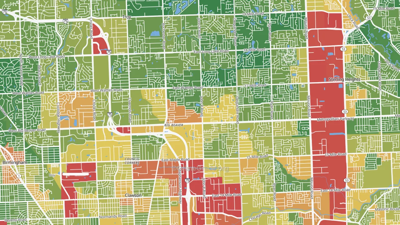Troy, MI Map of Robbery Rates