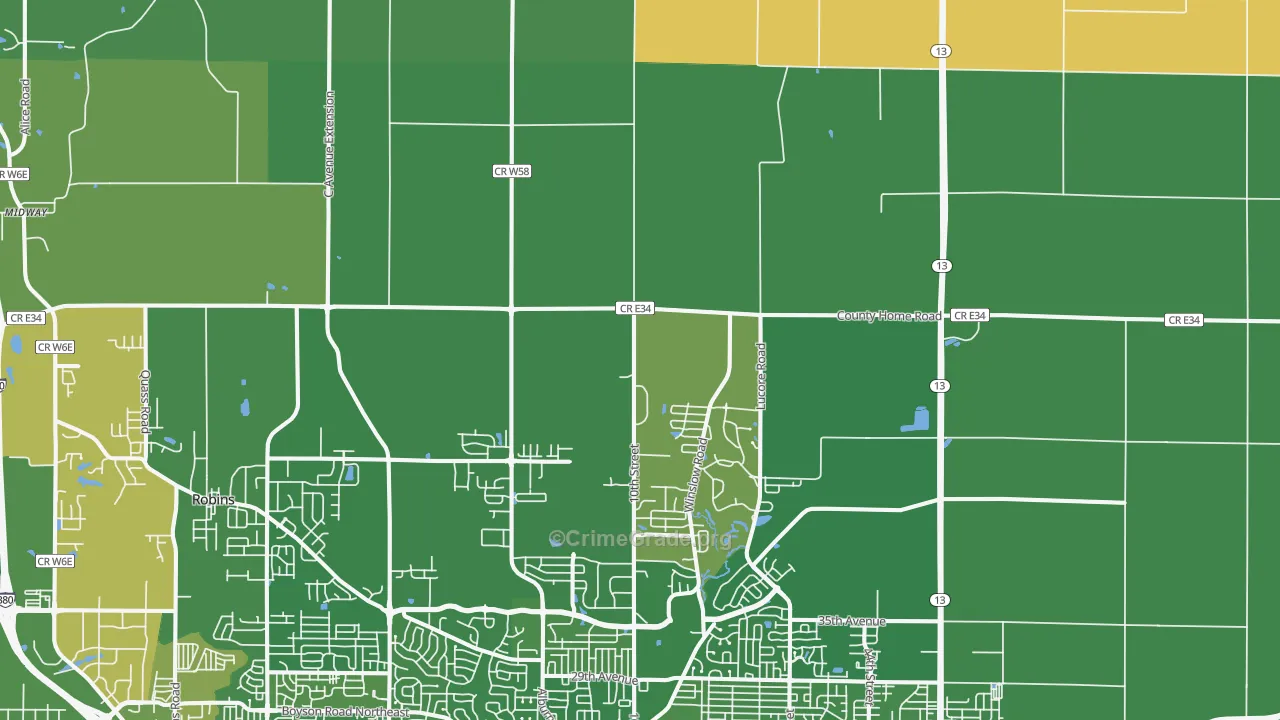 Troy Mills, IA Map of Robbery Rates