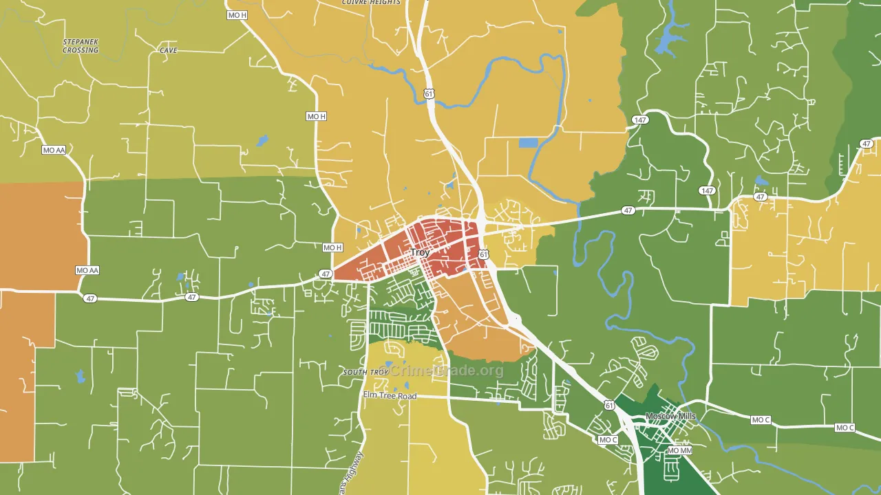 Troy, MO Map of Robbery Rates