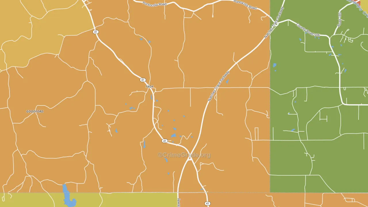 Troy, MS Map of Robbery Rates