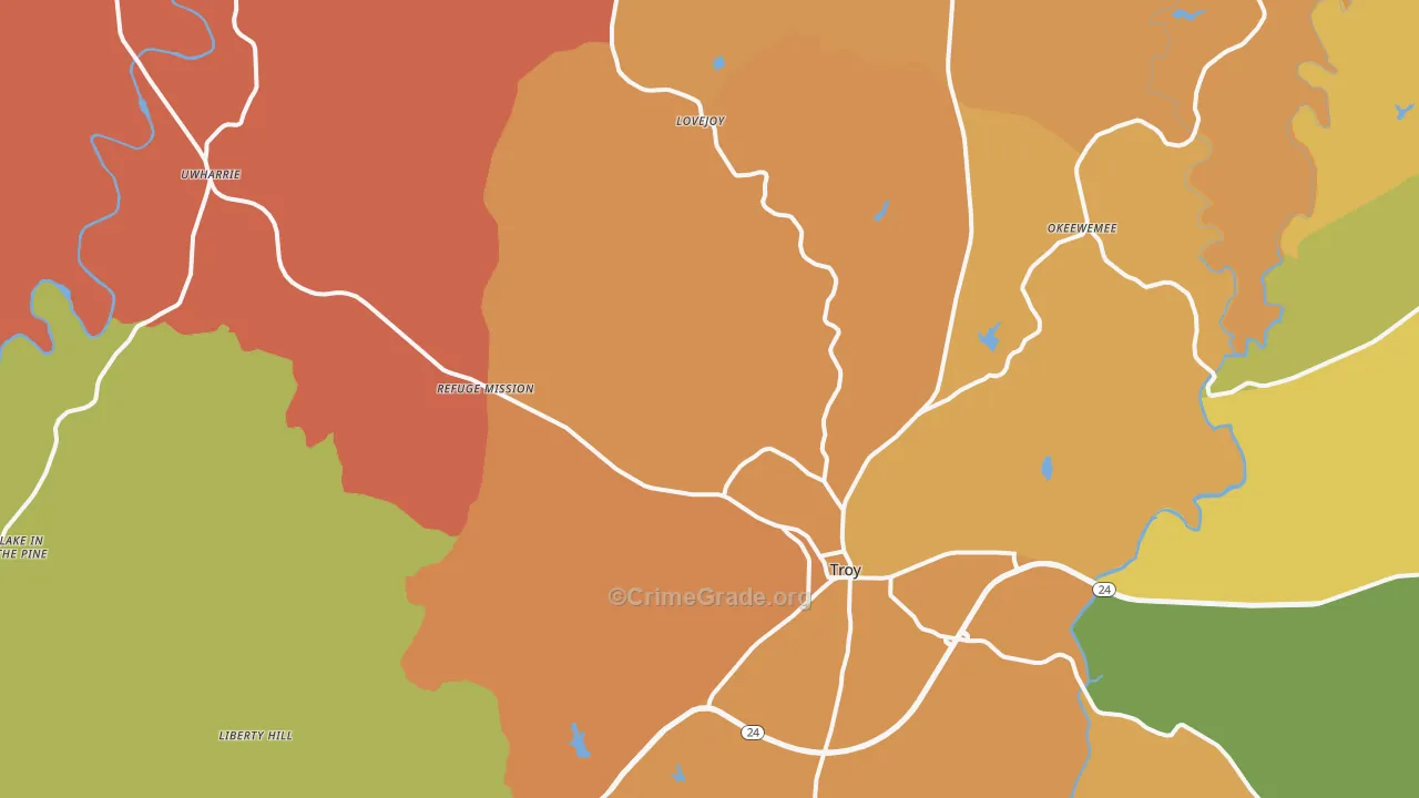 Troy, NC Map of Robbery Rates