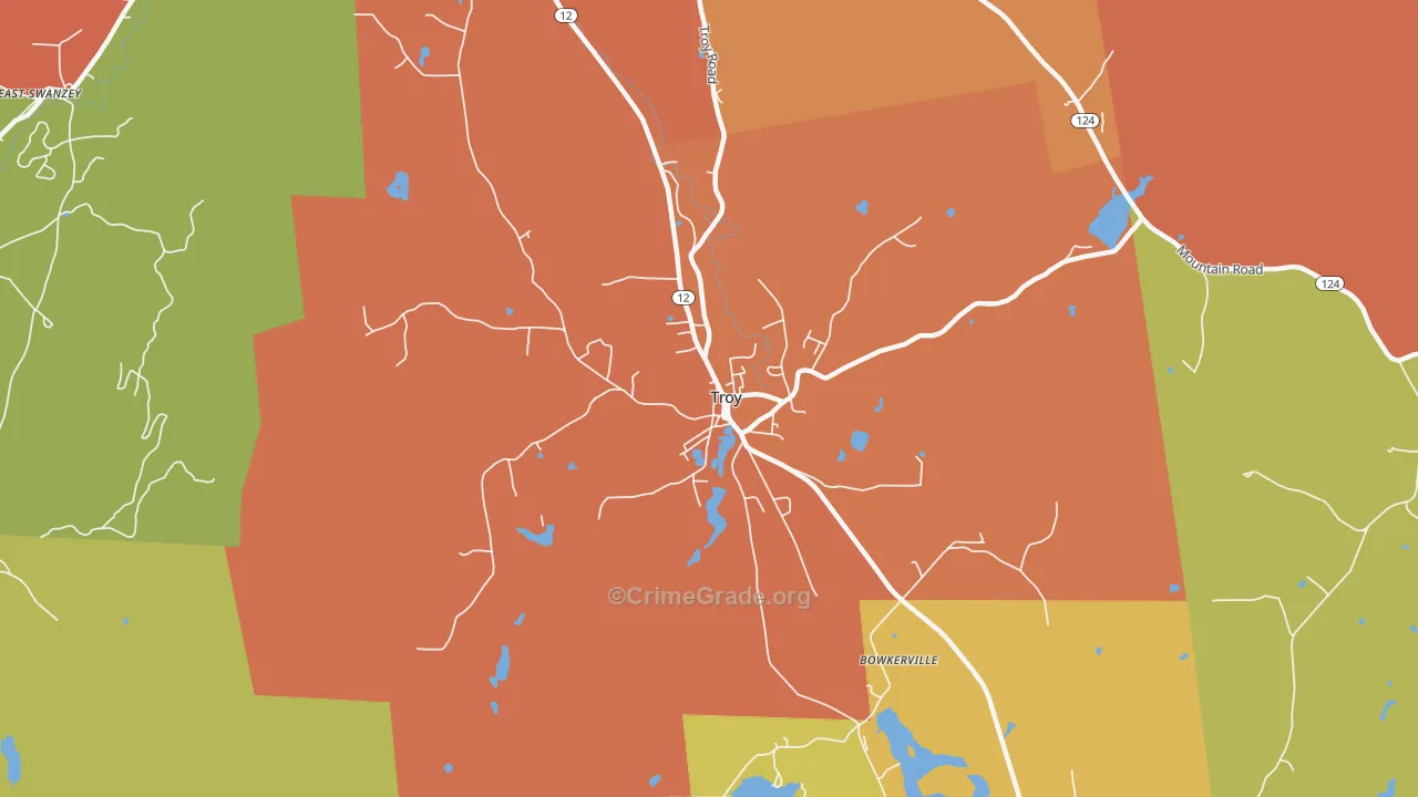 Troy, NH Map of Robbery Rates