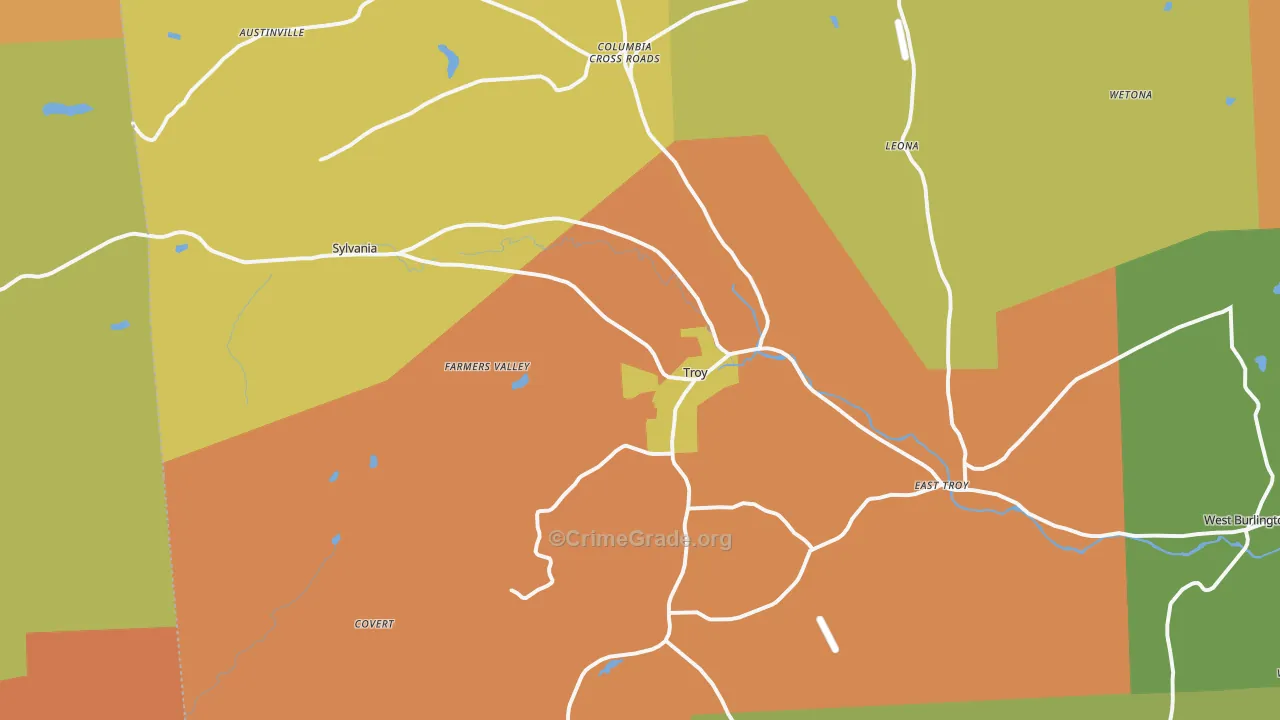 Troy, PA Map of Robbery Rates