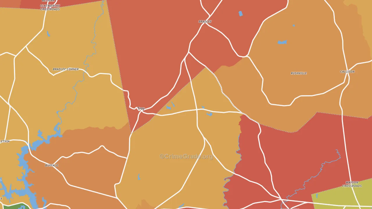 Troy, SC Map of Robbery Rates