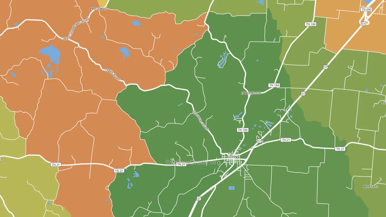 Troy, TN Map of Robbery Rates
